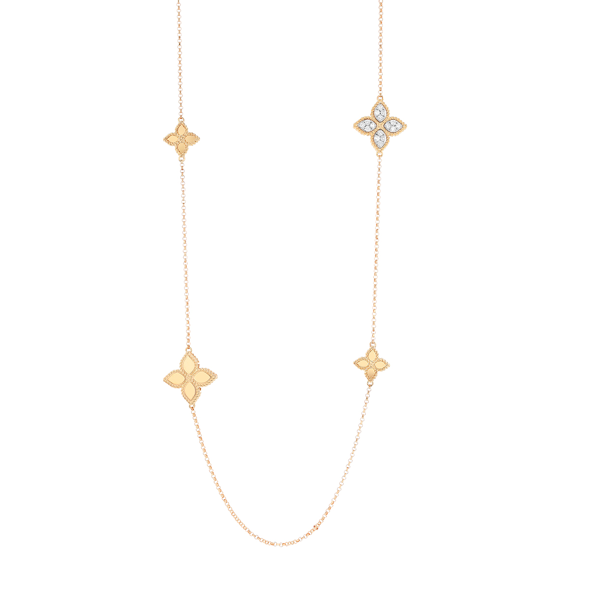 Roberto Coin Princess Flower Station Necklace with Diamonds in Rose Gold