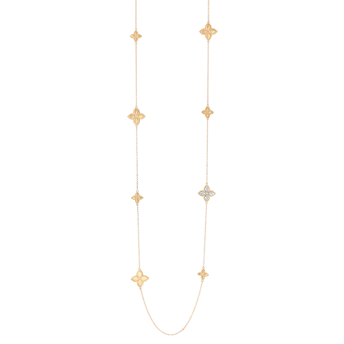 Roberto Coin Princess Flower Station Necklace with Diamonds in Rose Gold