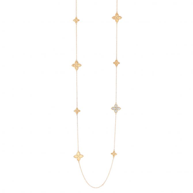Roberto Coin Princess Flower Station Necklace with Diamonds in Rose Gold