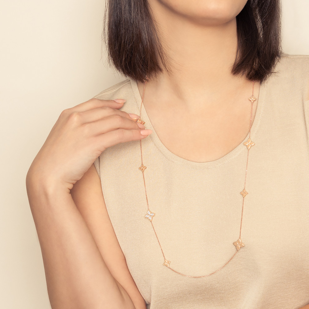 Roberto Coin Princess Flower Station Necklace with Diamonds in Rose Gold