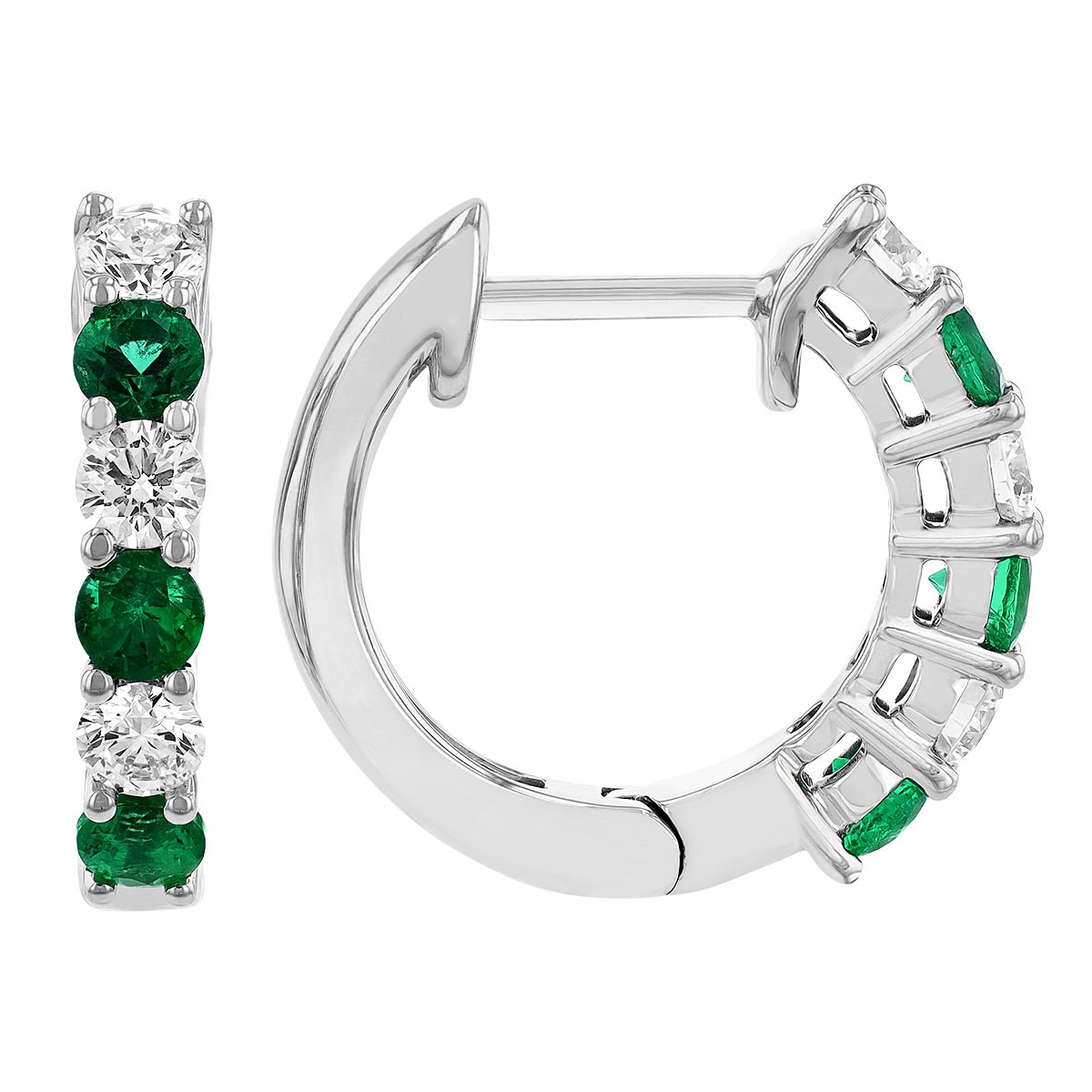 14K White Gold Emerald & Diamond Hoop Earrings, 0.36cttw