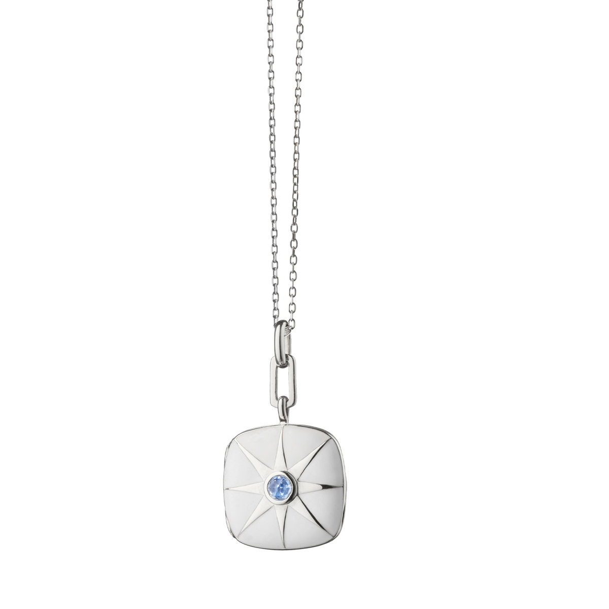 Monica Rich Kosann White Enamel Cushion Locket with Blue Sapphire
