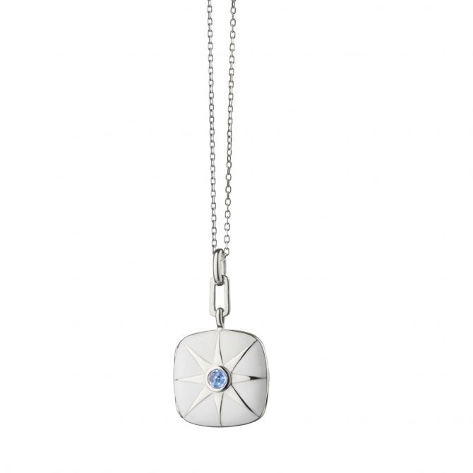 Monica Rich Kosann White Enamel Cushion Locket with Blue Sapphire