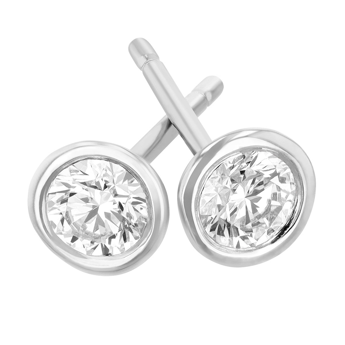 Diamond Bezel Set Stud Earrings in White Gold