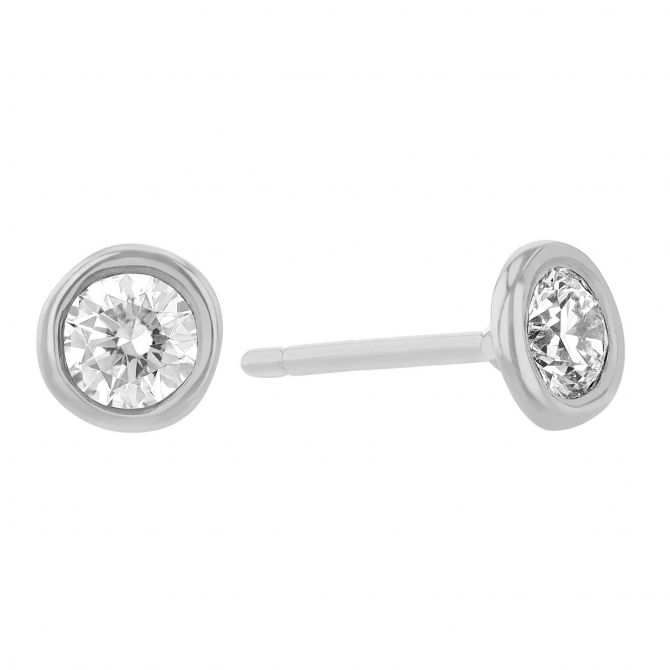 Diamond Bezel Set Stud Earrings in White Gold
