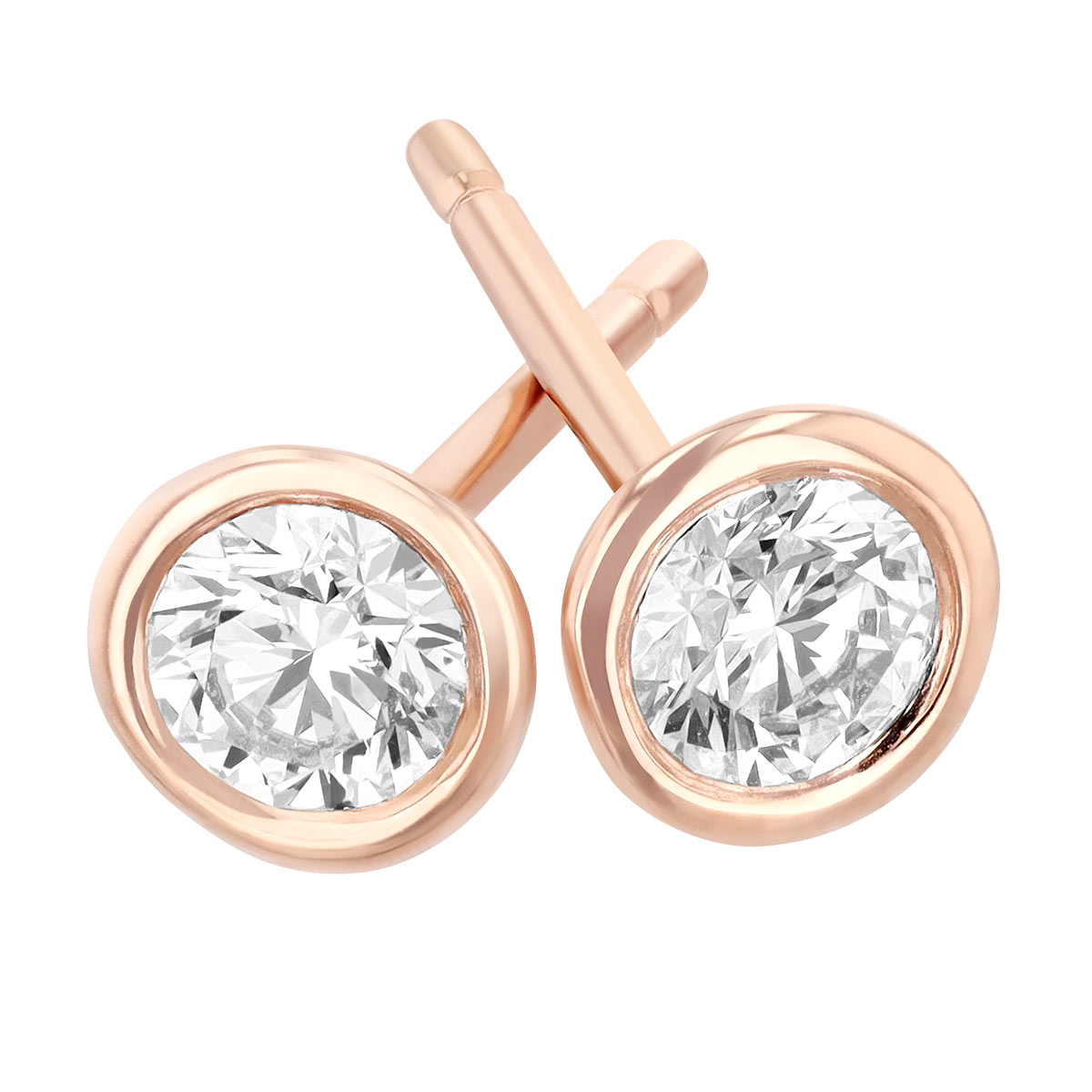 Diamond Bezel Set Stud Earrings in Rose Gold, .25 cttw, GH/SI