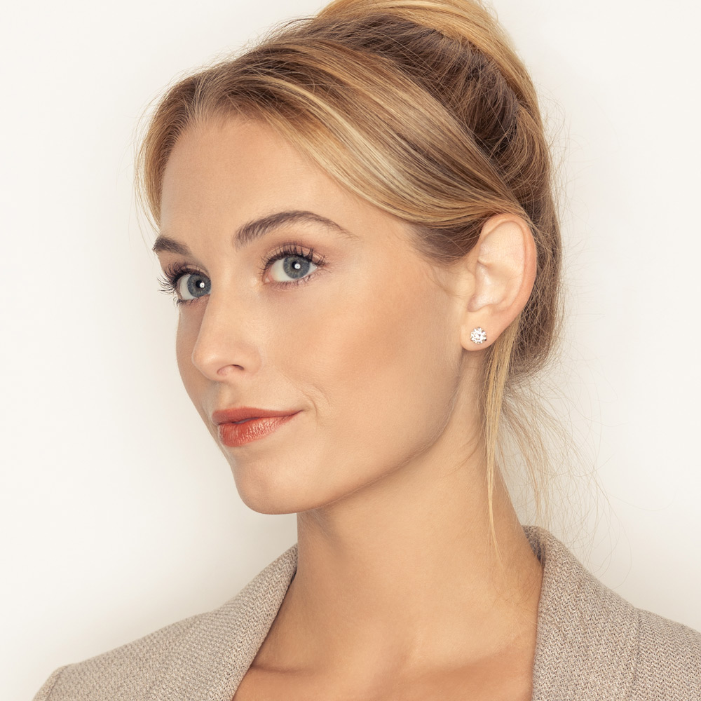 Rahaminov Round Diamond Stud Earrings in White Gold, 3.03 cttw