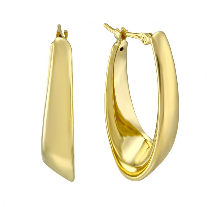 Yellow Gold Oval Visor Hoop Earrings, 23.5 mm