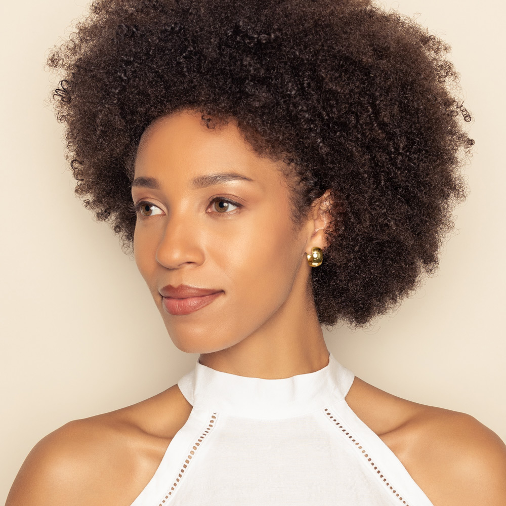 Yellow Gold Chubby Huggie Hoop Earrings, 9 x 16 mm