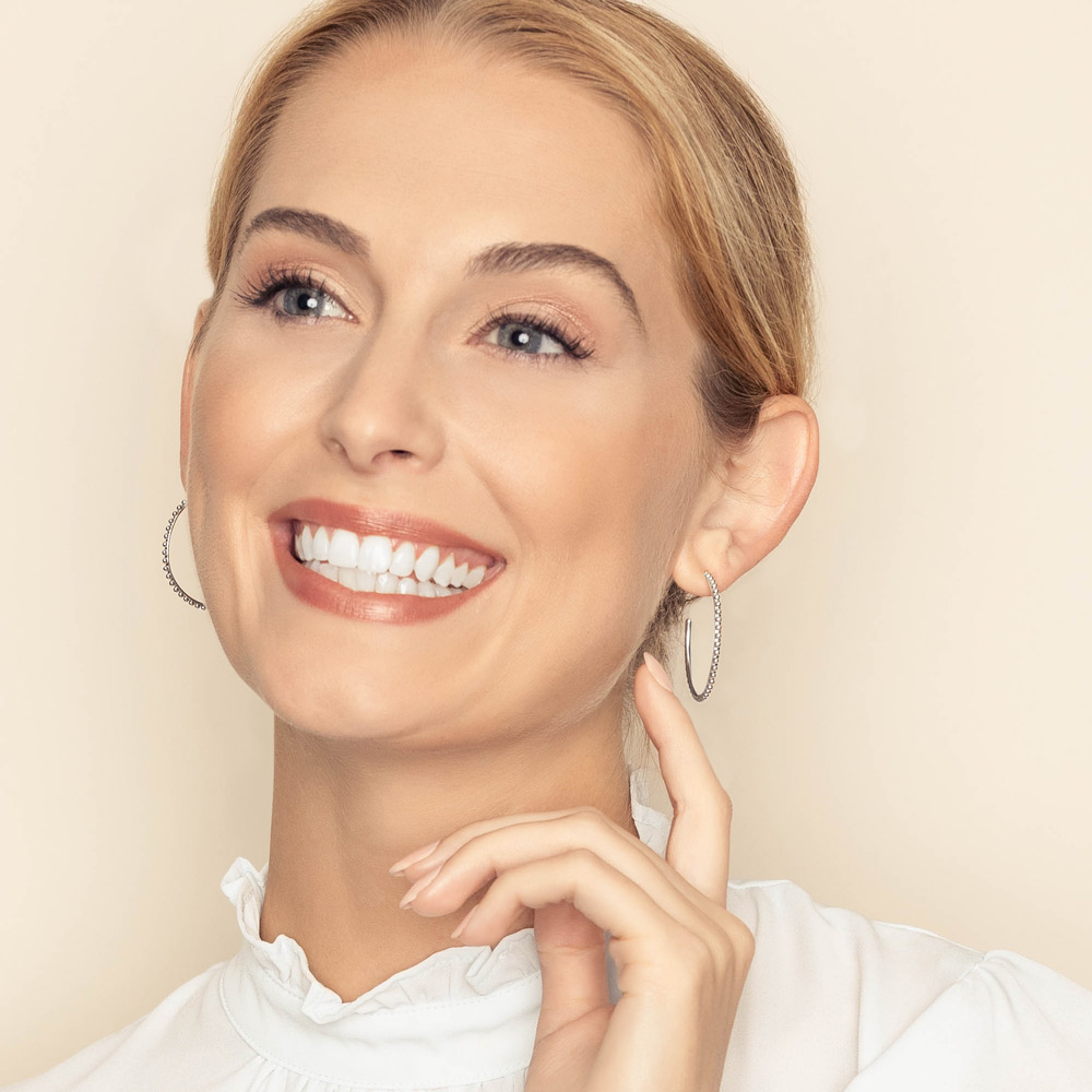 My Story Stevi White Gold Beaded Hoop Earrings