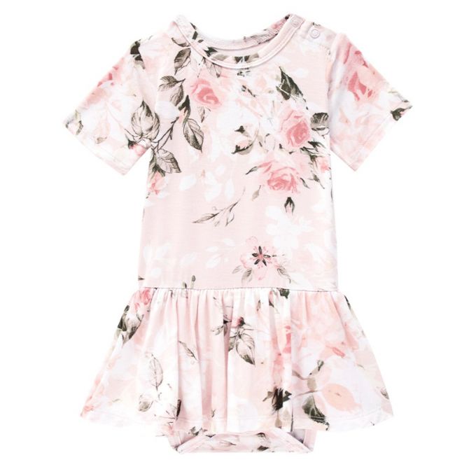 Posh Peanut Vintage Pink Rose Short Sleeve Twirl Skirt Bodysuit, 6-12m