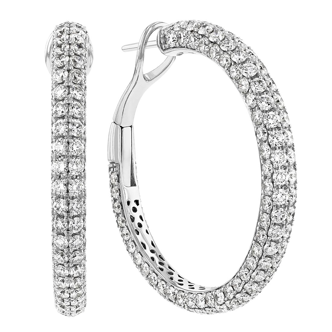 Roberto Coin Fantasia 5 Row Diamond Hoop Earrings in White Gold, 9.66 cttw