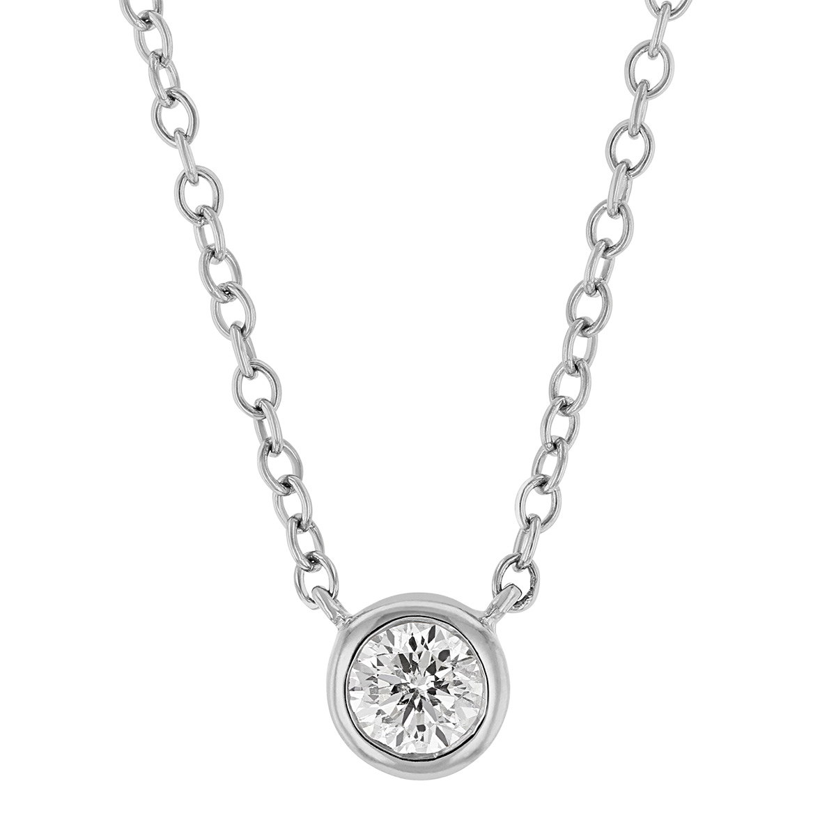 Round Diamond Single Station Necklace in White Gold, 0.30 ct