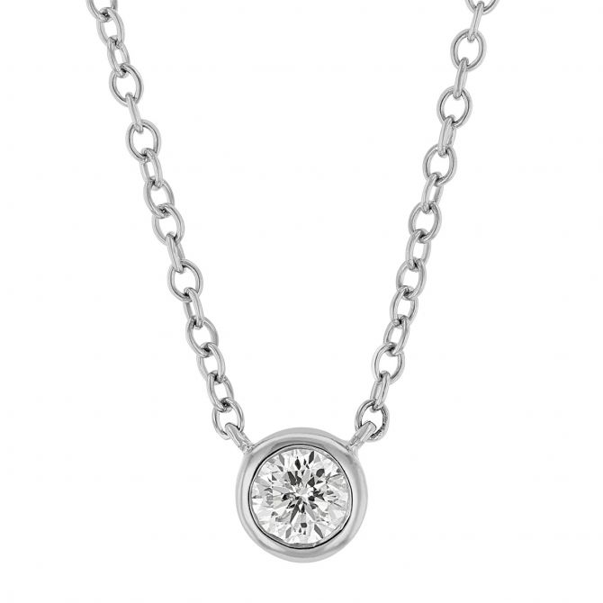 Round Diamond Single Station Necklace in White Gold, 0.30 ct