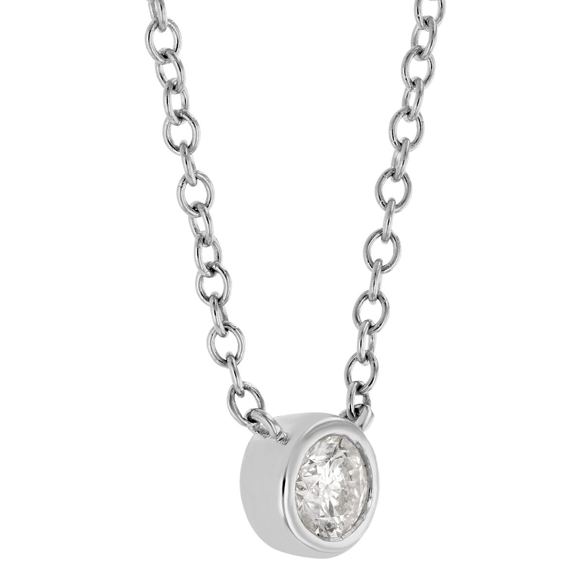 Round Diamond Single Station Necklace in White Gold, 0.30 ct
