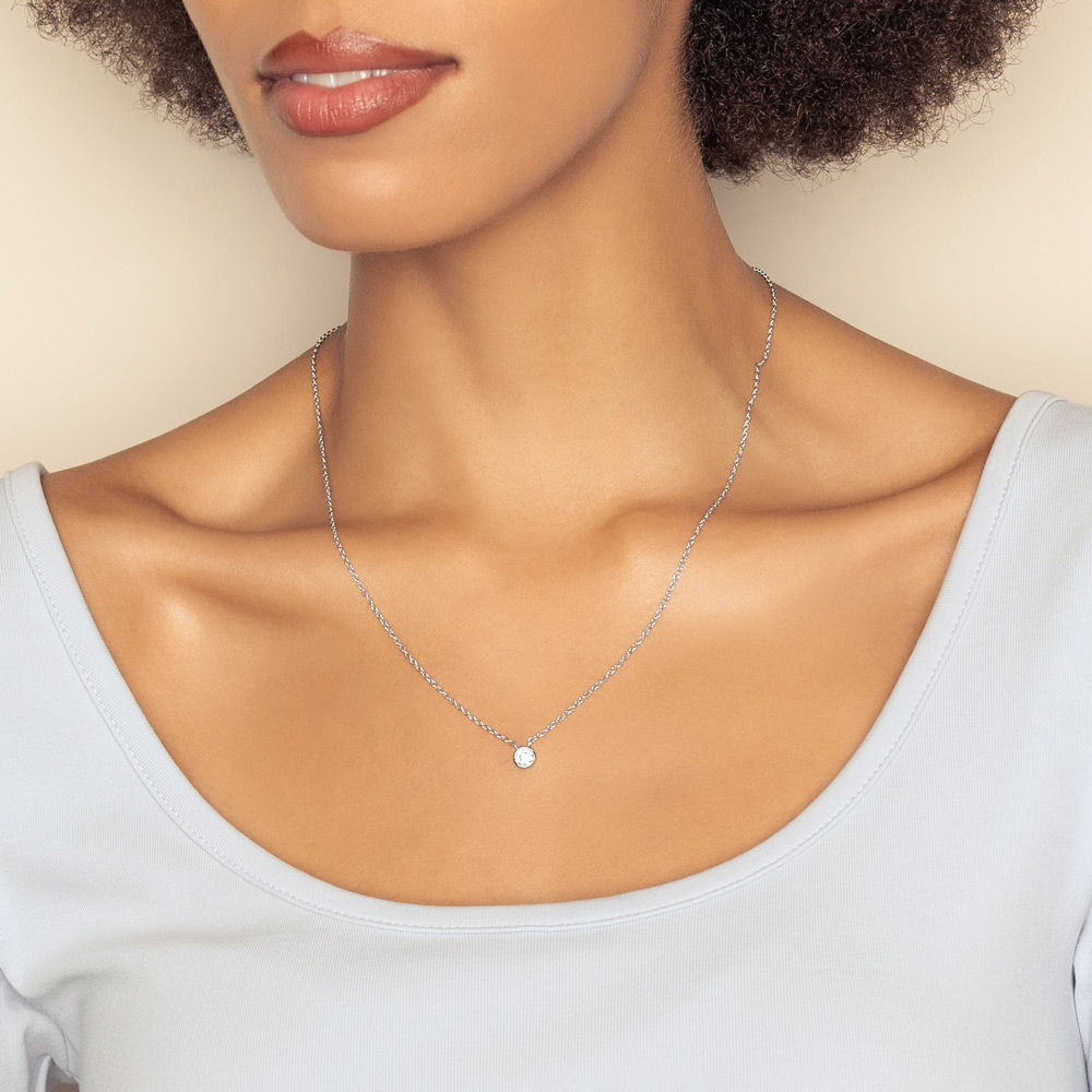 Round Diamond Single Station Necklace in White Gold, 0.30 ct