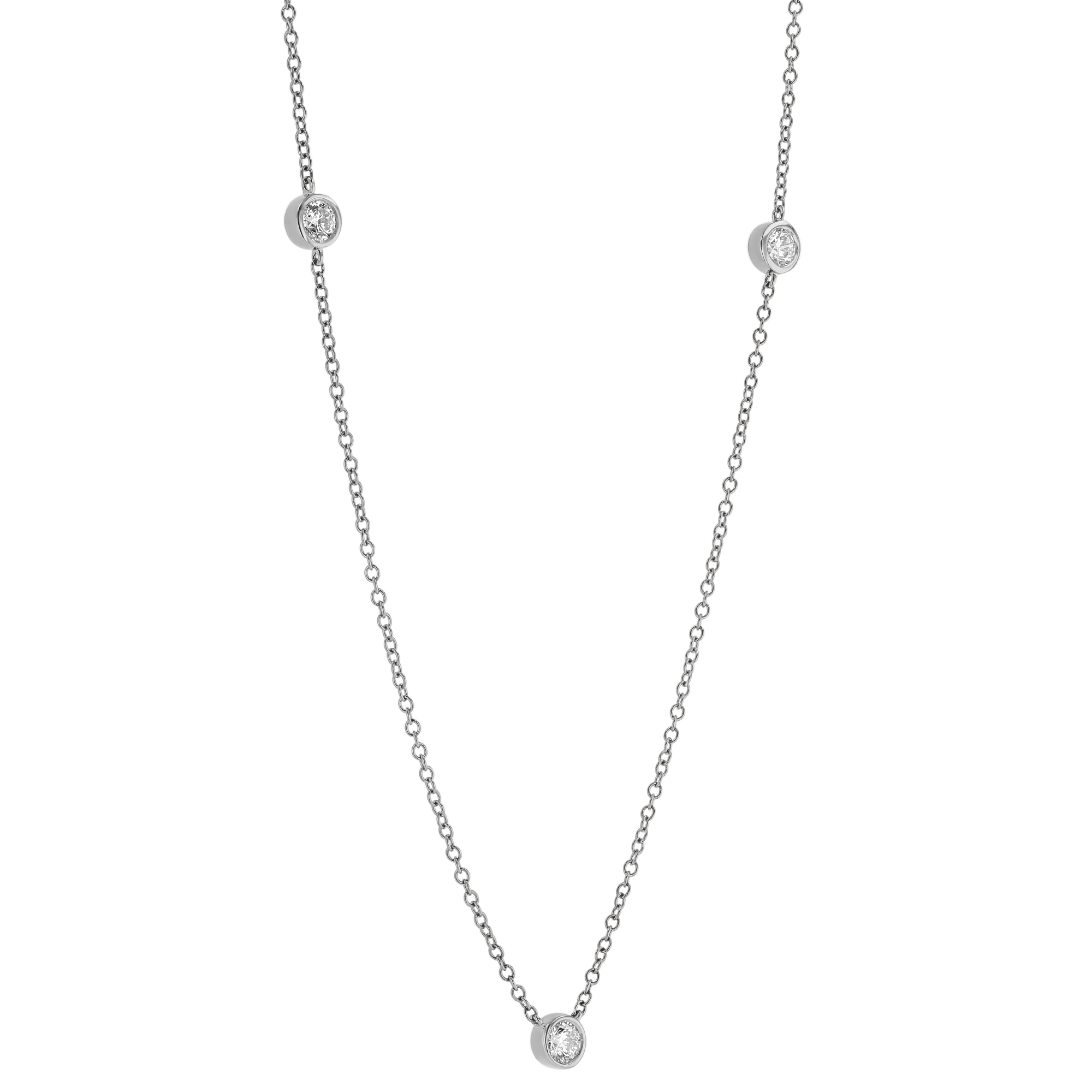 Round Diamond 3 Station Necklace in White Gold