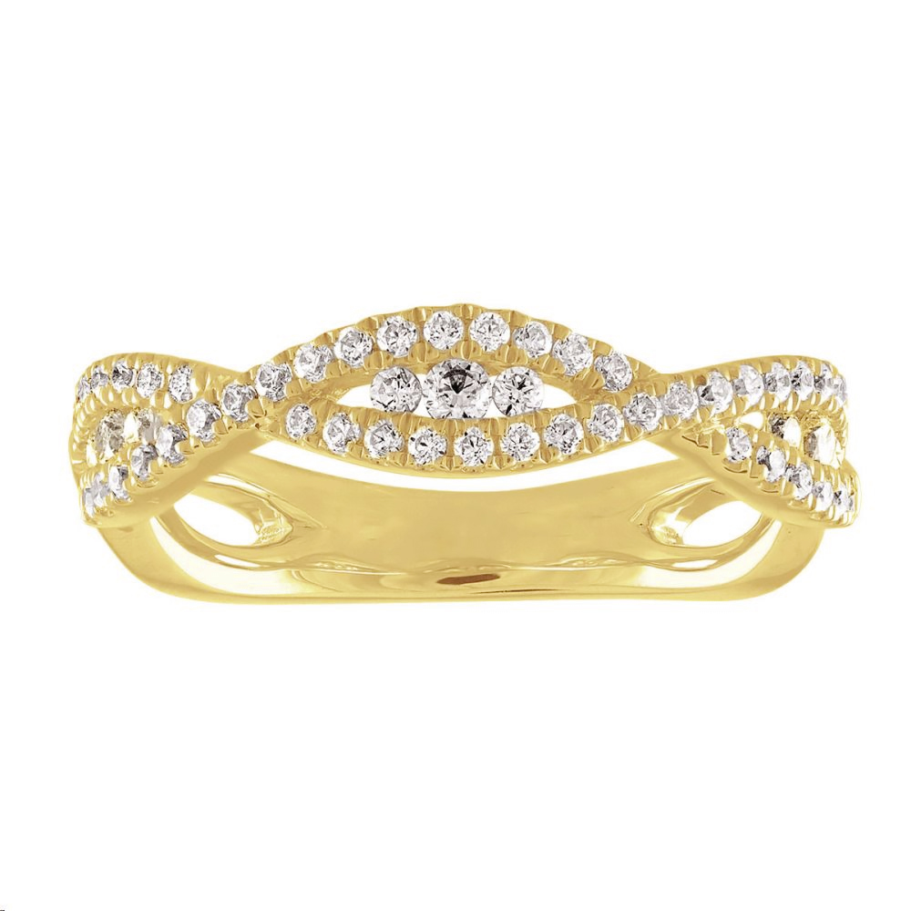 Diamond Crossover Wedding Band with Tension Set Diamonds in Yellow Gold