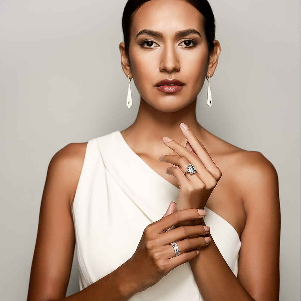 Rahaminov Diamond Pavé Shield Drop Earrings in Yellow Gold