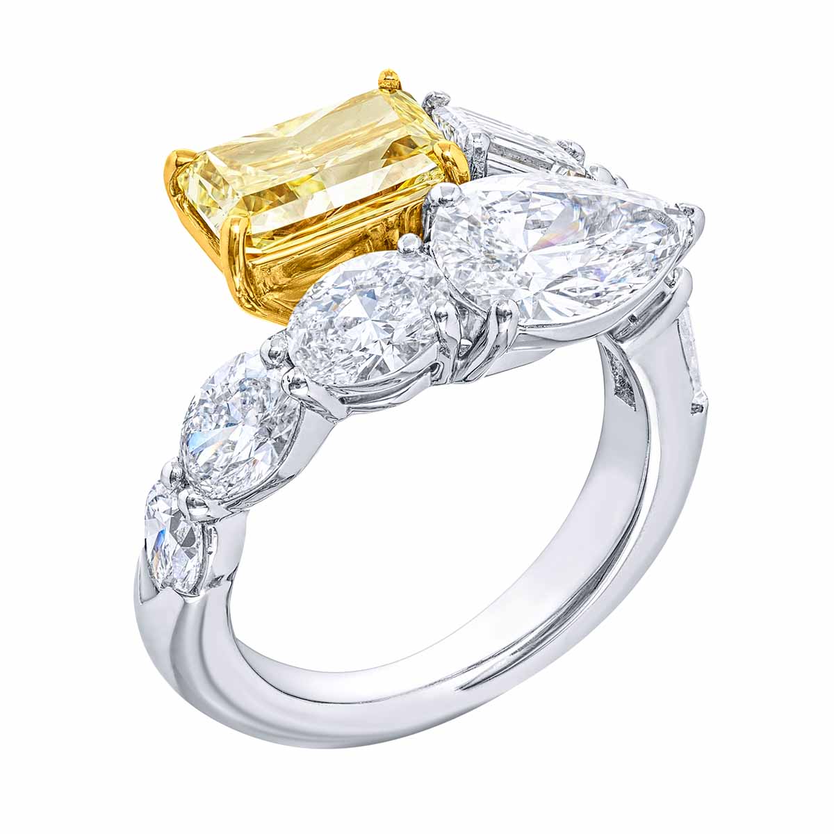 J.B. Star Fancy Yellow & White Diamond Multi-Shape Bypass Ring in Platinum