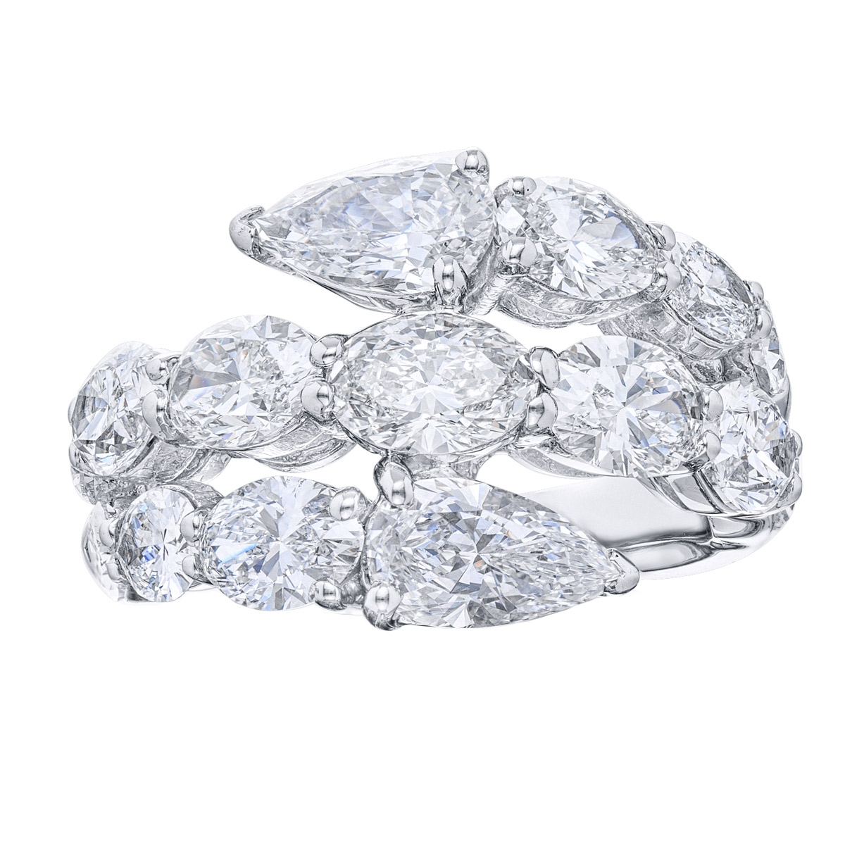 J.B. Star Pear & Oval Diamond Bypass Ring in Platinum