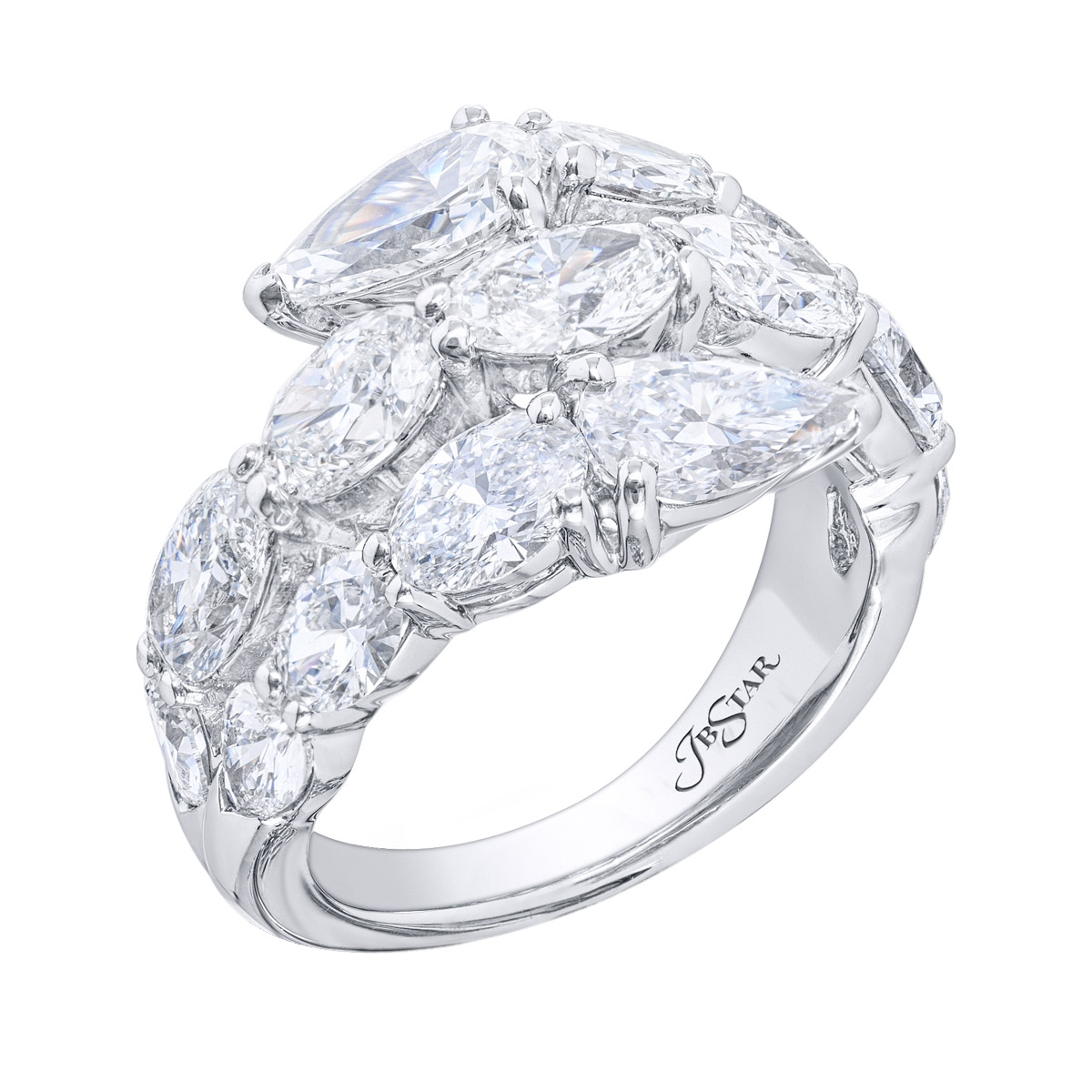 J.B. Star Pear & Oval Diamond Bypass Ring in Platinum