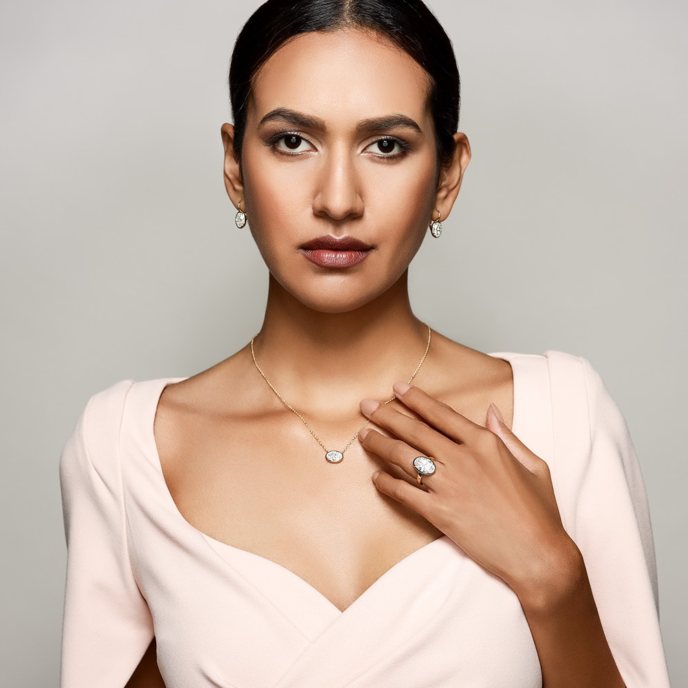 Rahaminov Oval Diamond Bezel Set Solitaire Necklace in Yellow Gold, 18