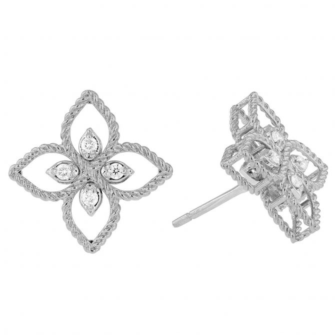 Roberto Coin Principessa Flower Diamond Pavé Small Stud Earrings in 18K Gold