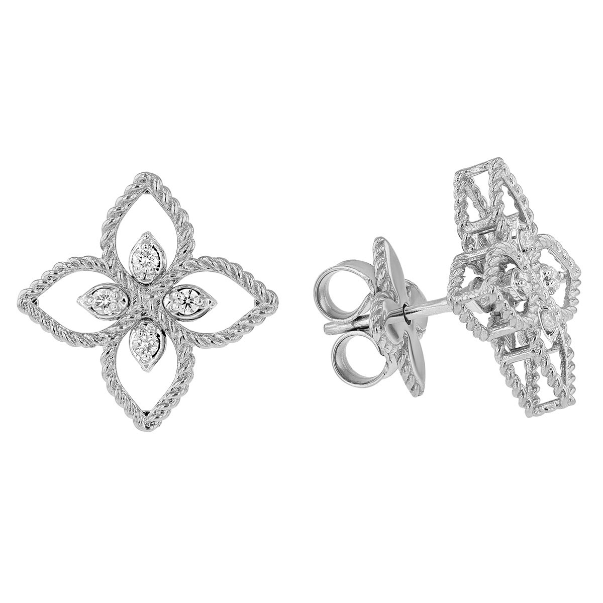 Roberto Coin Principessa Flower Diamond Pavé Small Stud Earrings in 18K Gold