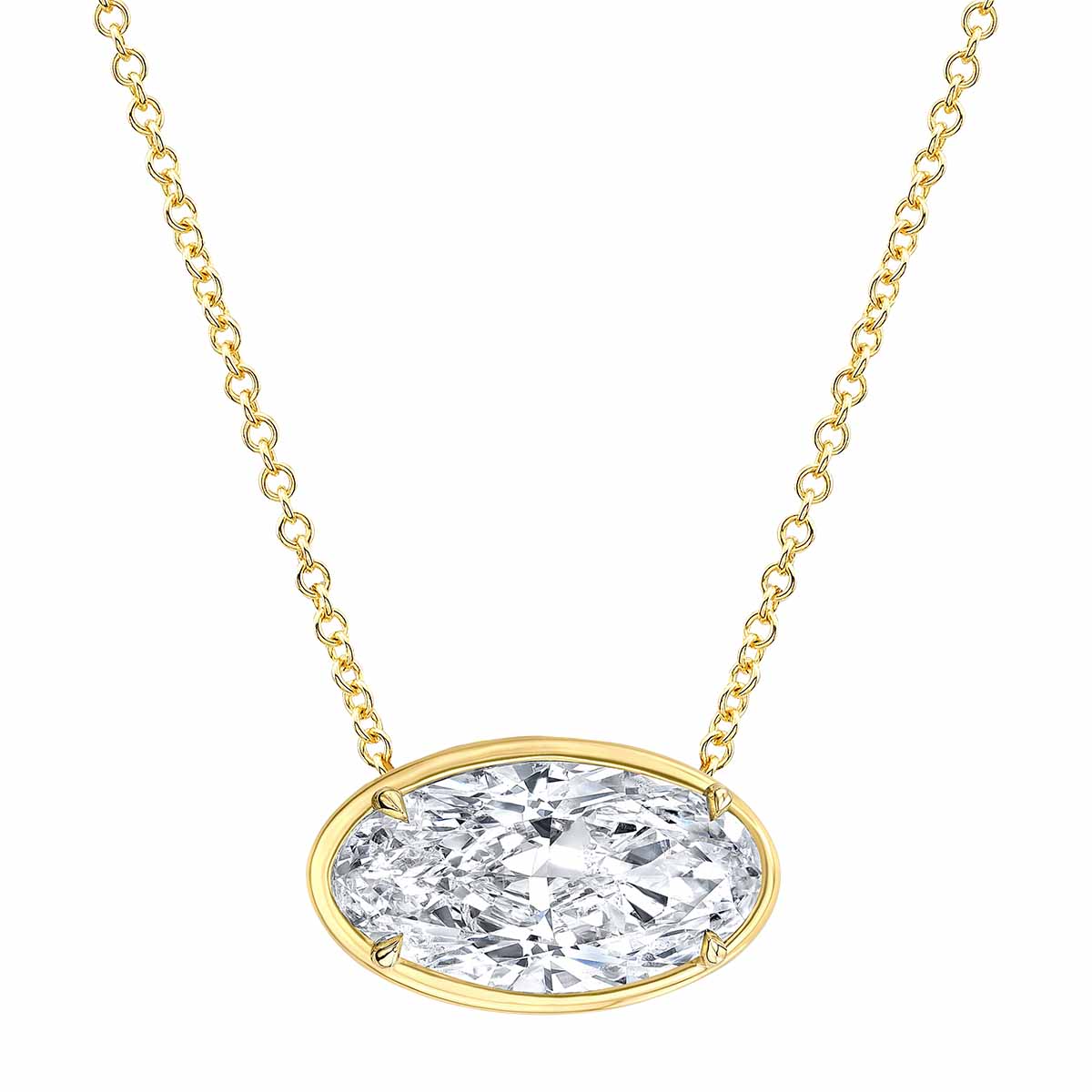 Rahaminov Oval Diamond Bezel Set Solitaire Necklace in Yellow Gold, 18