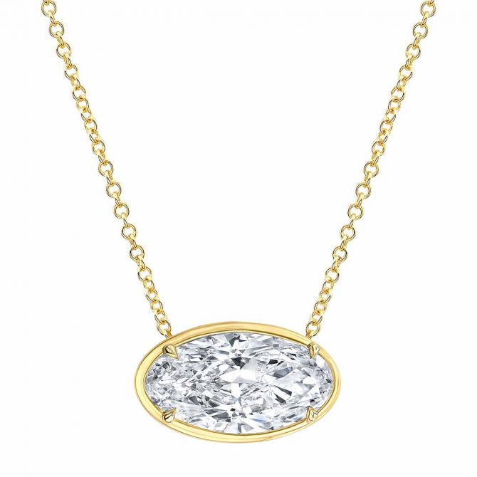 Rahaminov Oval Diamond Bezel Set Solitaire Necklace in Yellow Gold, 18"