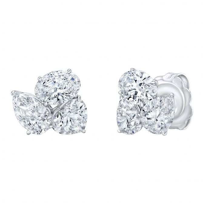 Rahaminov Triple Threat Diamond Stud Earrings in White Gold