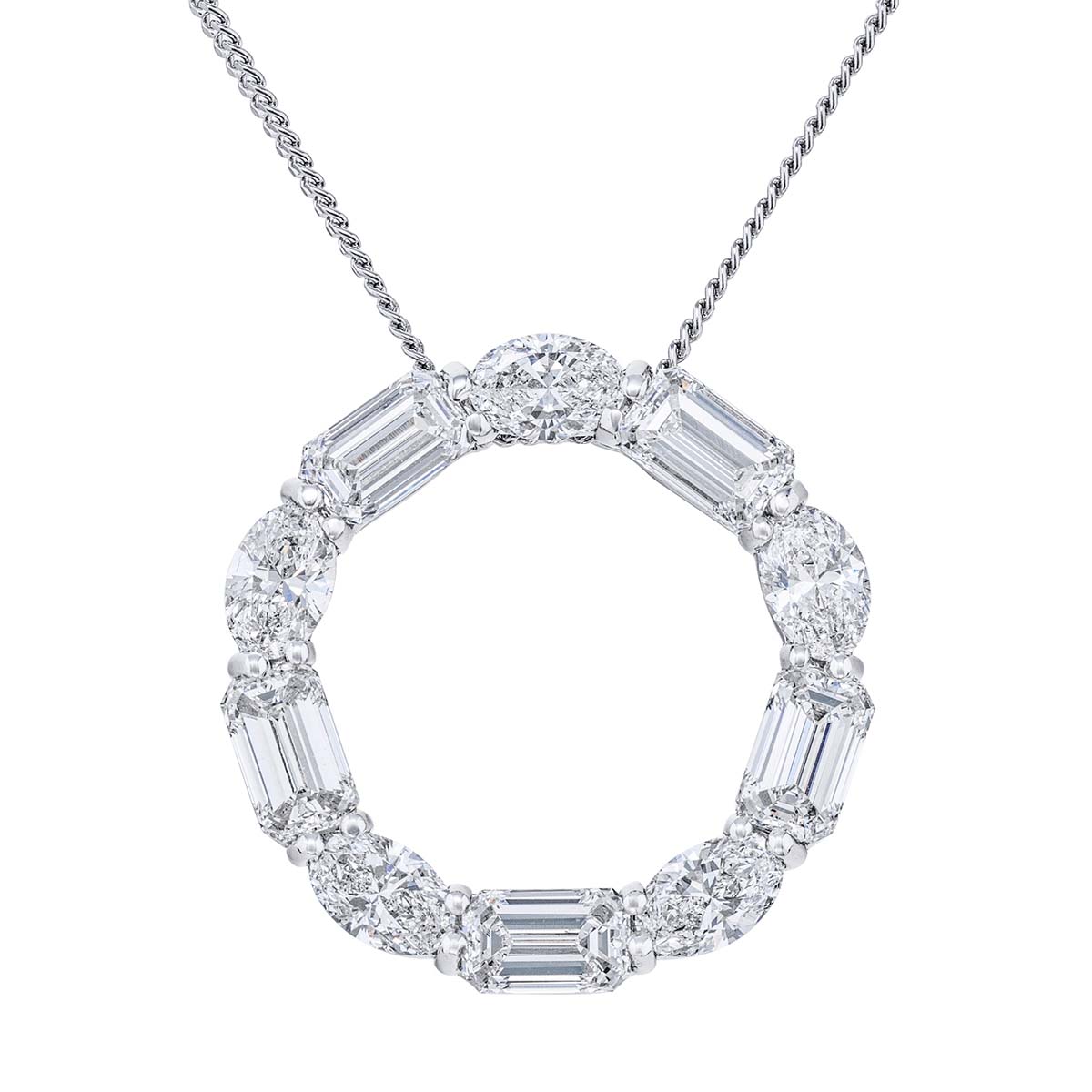 J.B. Star Round & Emerald Cut Diamond Open Circle Pendant in Platinum, Large, 18