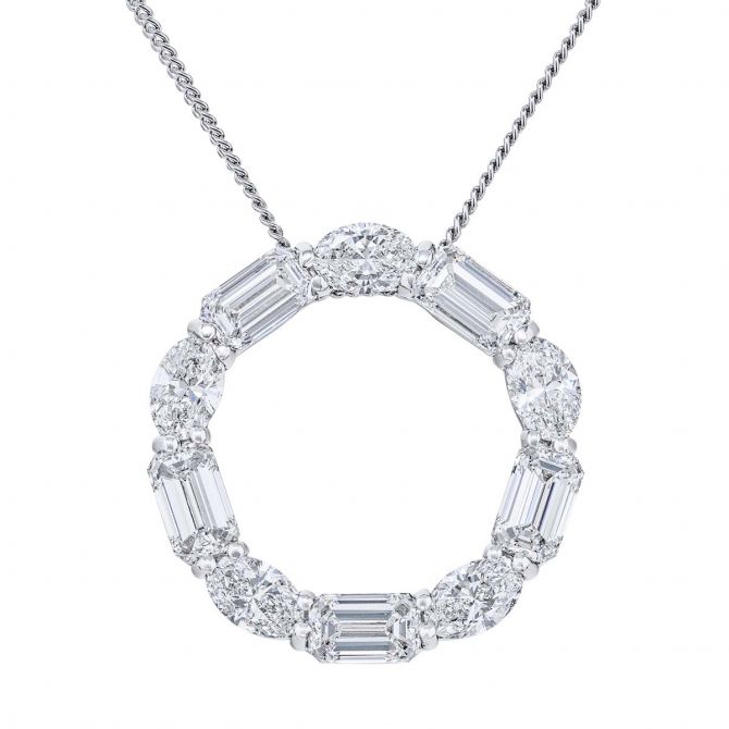 J.B. Star Round & Emerald Cut Diamond Open Circle Pendant in Platinum, Large, 18"