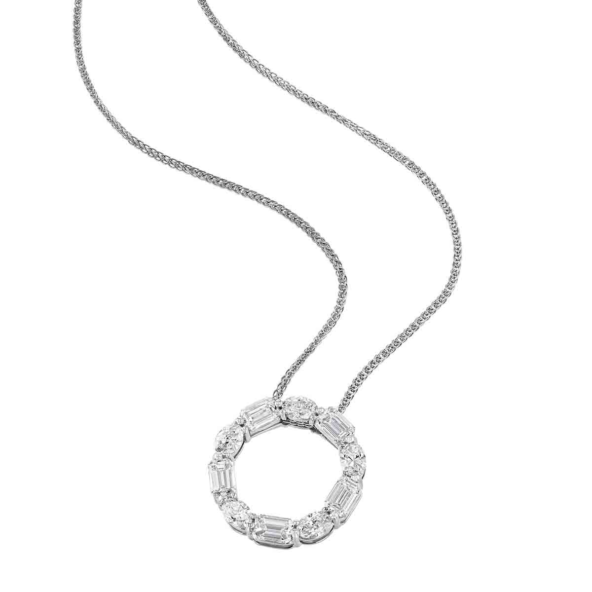 J.B. Star Round & Emerald Cut Diamond Open Circle Pendant in Platinum, Large, 18