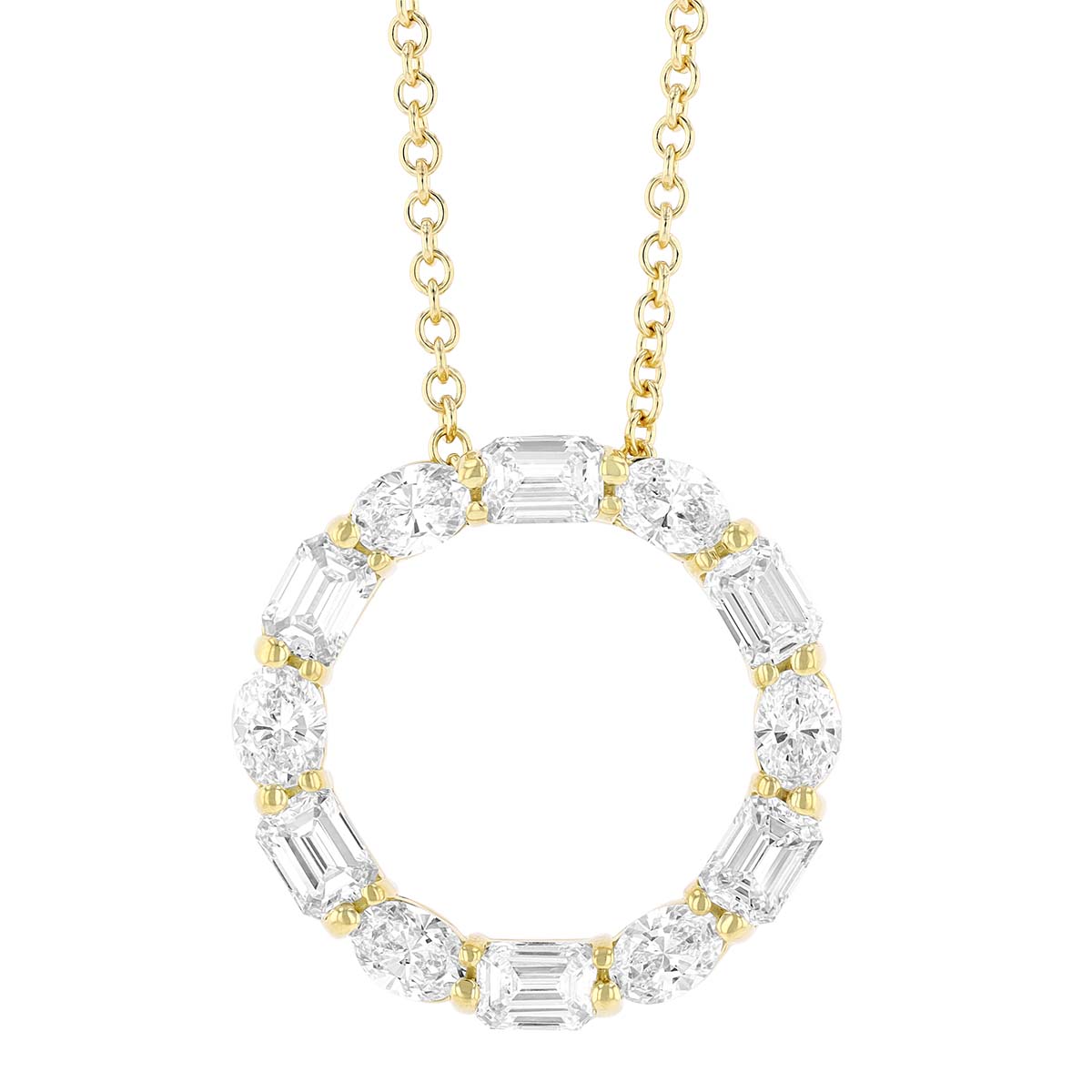 J.B. Star Oval & Emerald Cut Diamond Open Circle Pendant in Yellow Gold, Medium, 18