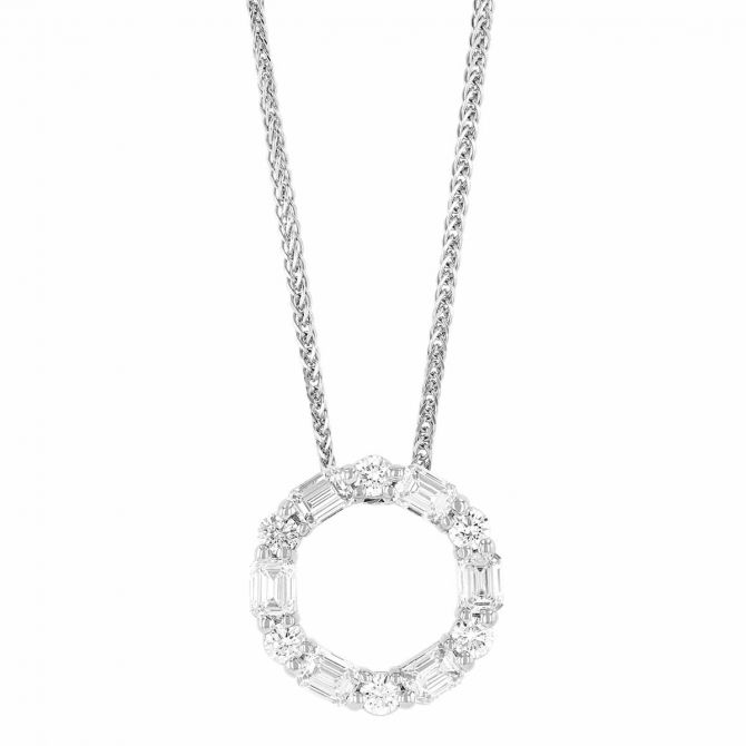 J.B. Star Round & Emerald Cut Diamond Open Circle Pendant in Platinum, Small, 18"