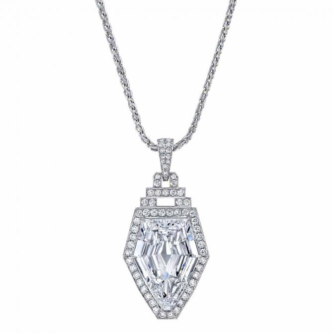 Rahaminov Shield Cut Diamond Deco Pendant in Platinum, 16"