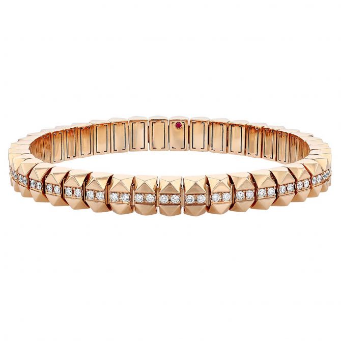 Roberto Coin Obelisco Flexible Bangle in 18K Gold with Diamond Center