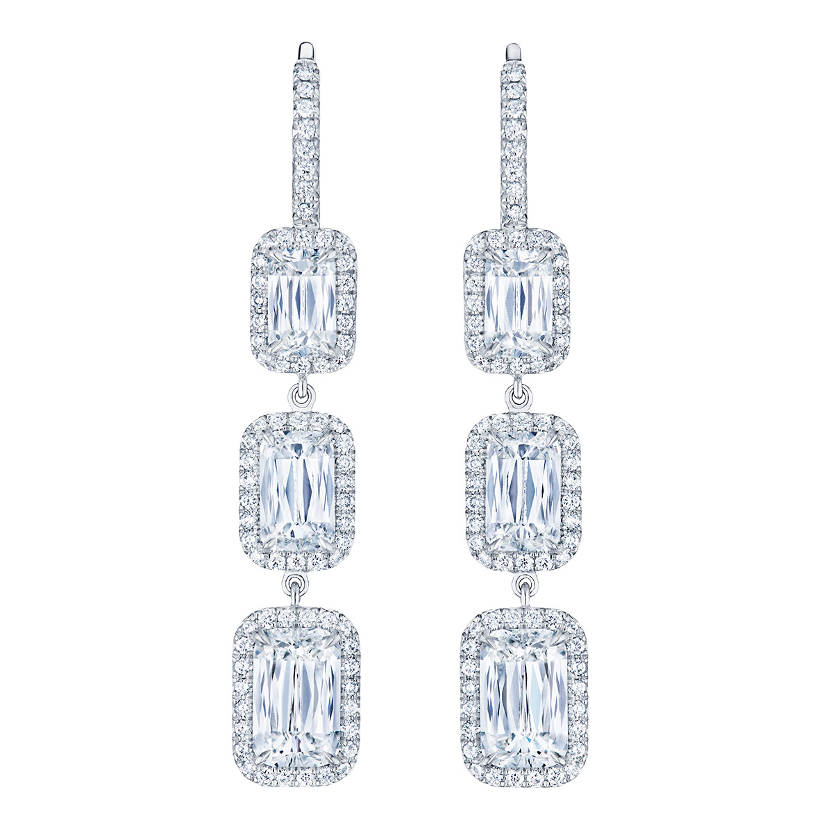 Kwiat Ashoka Diamond Halo Triple Drop Earrings in Platinum