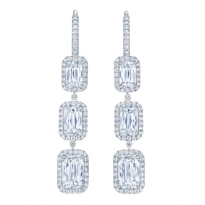 Kwiat Ashoka Diamond Halo Triple Drop Earrings in Platinum