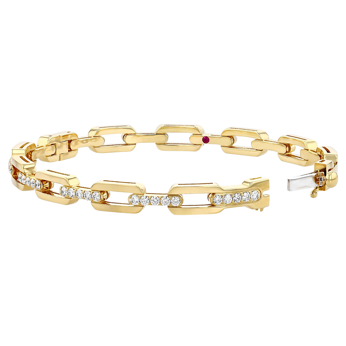 Roberto Coin Navarra Yellow Gold Thin Diamond Link Bangle Bracelet