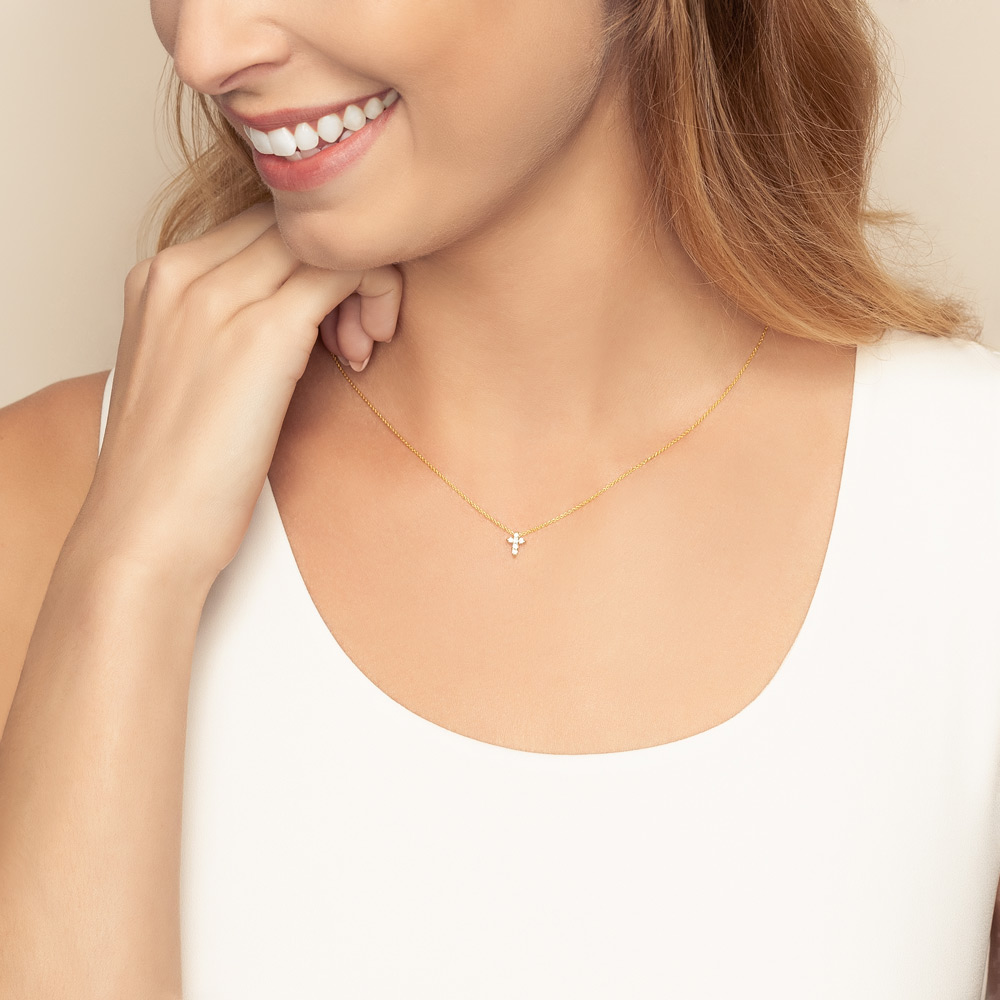 Roberto Coin Tiny Treasures 18K Gold Baby Cross Necklace with Diamonds, 0.11 cttw, 18