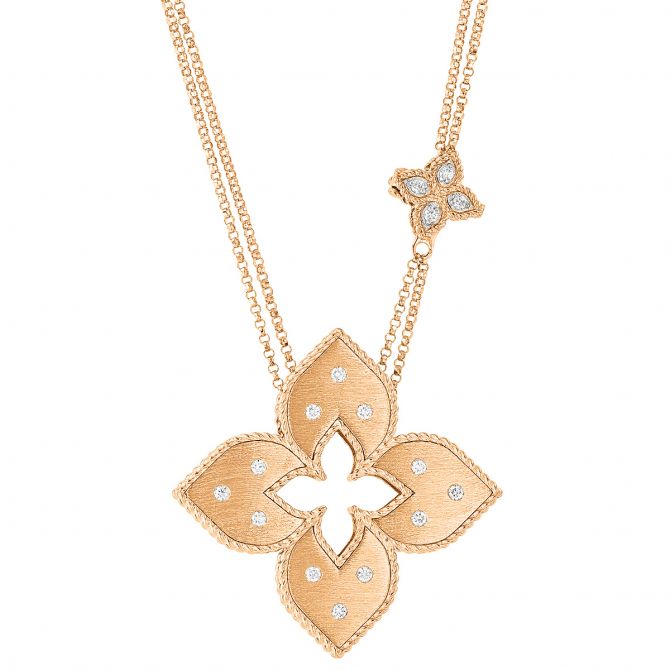 Roberto Coin Venetian Princess Medium Cutout Pendant on 30" Chain in Rose Gold
