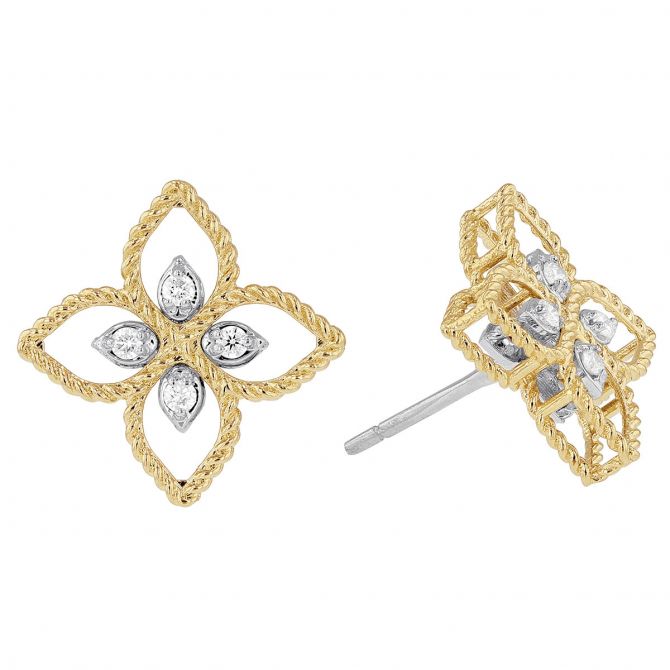 Roberto Coin Principessa Flower Diamond Pavé Small Stud Earrings in 18K Gold