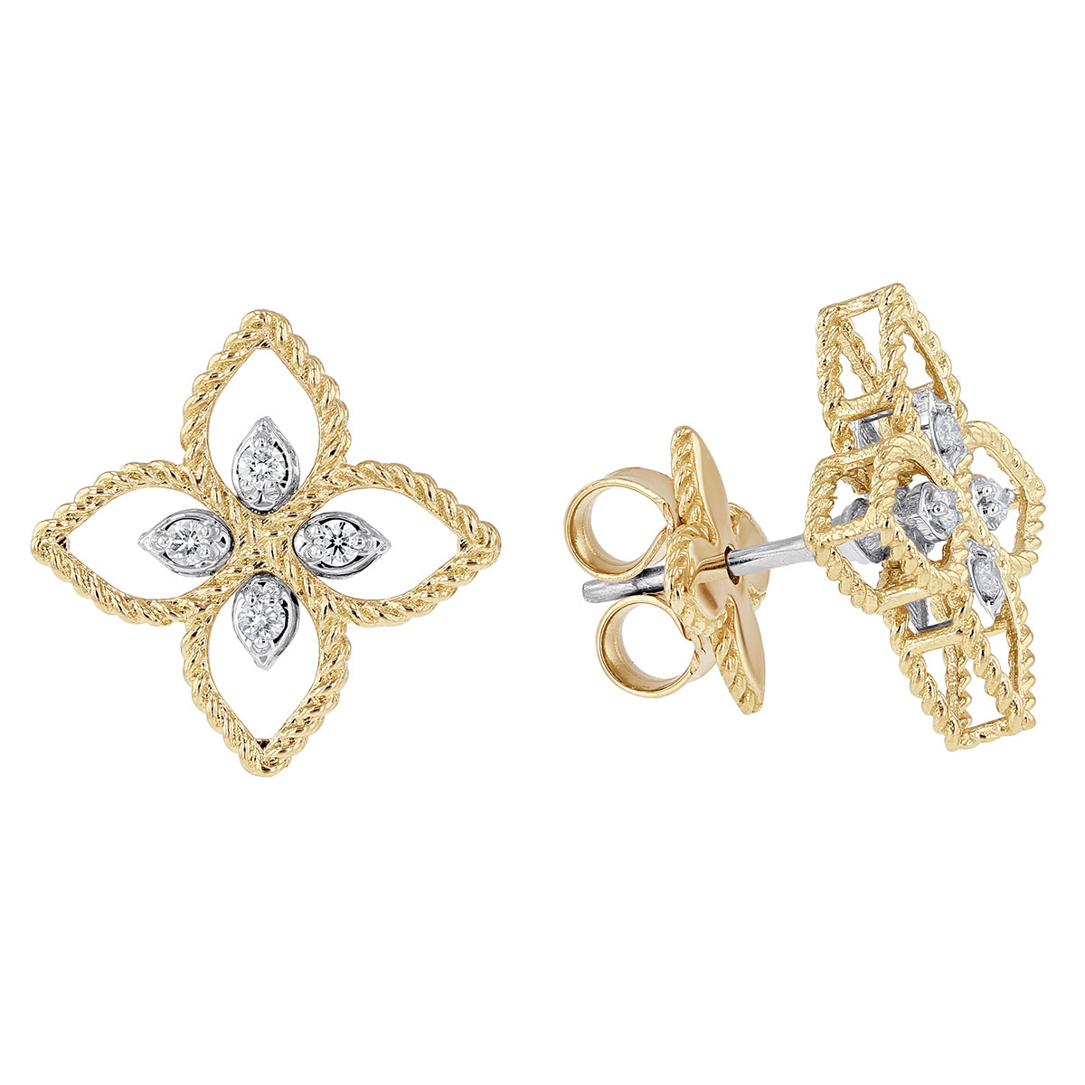 Roberto Coin Principessa Flower Diamond Pavé Small Stud Earrings in 18K Gold