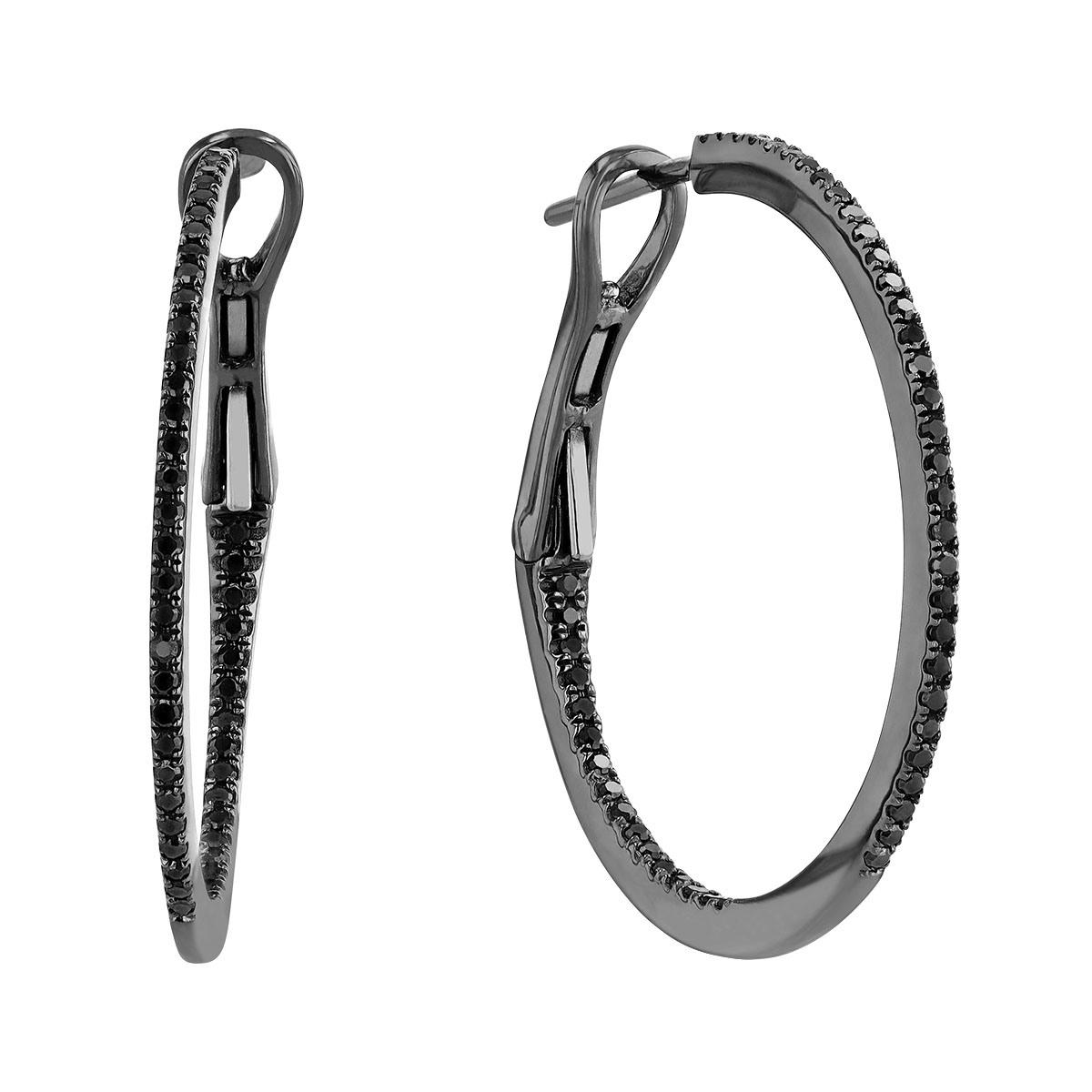 Black Diamond Inside Out Hoop Earrings in Black Rhodium Plated White Gold, 0.28 aptw