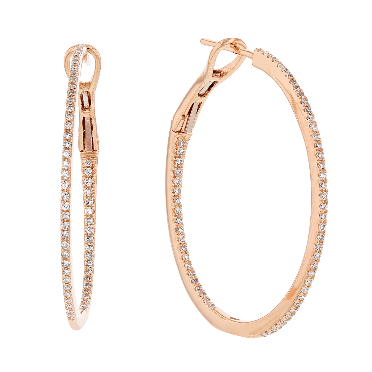 Diamond Inside Out Hoop Earrings in Rose Gold, 30 mm, 0.36 aptw