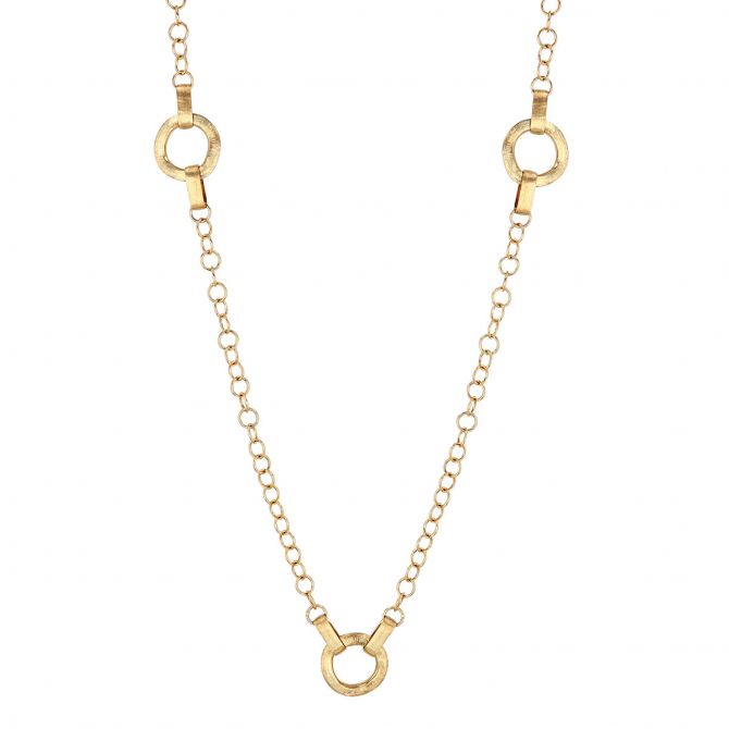 Marco Bicego Jaipur Yellow Gold Round & Flat Link Station Necklace, 29.5"