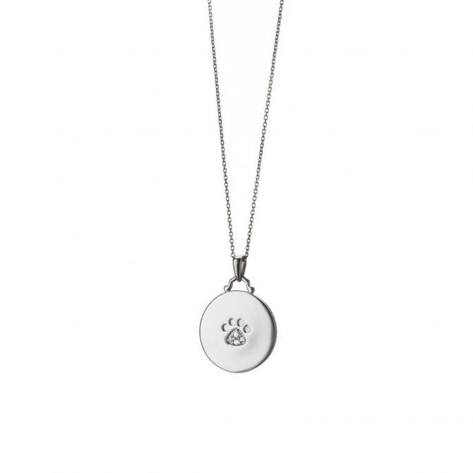Monica Rich Kosann Paw Print Necklace with White Sapphires in Sterling Silver, 30"